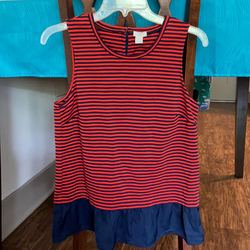 EUC J. Crew orange and navy stripe peplum top